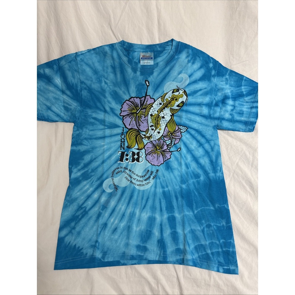 Vintage 90s Hanes Heavyweight Blue Tie Dye Christian T Shirt S John 738 NWOT